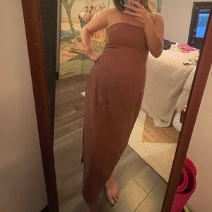 Abercrombie & Fitch Brown linen strapless midi dress